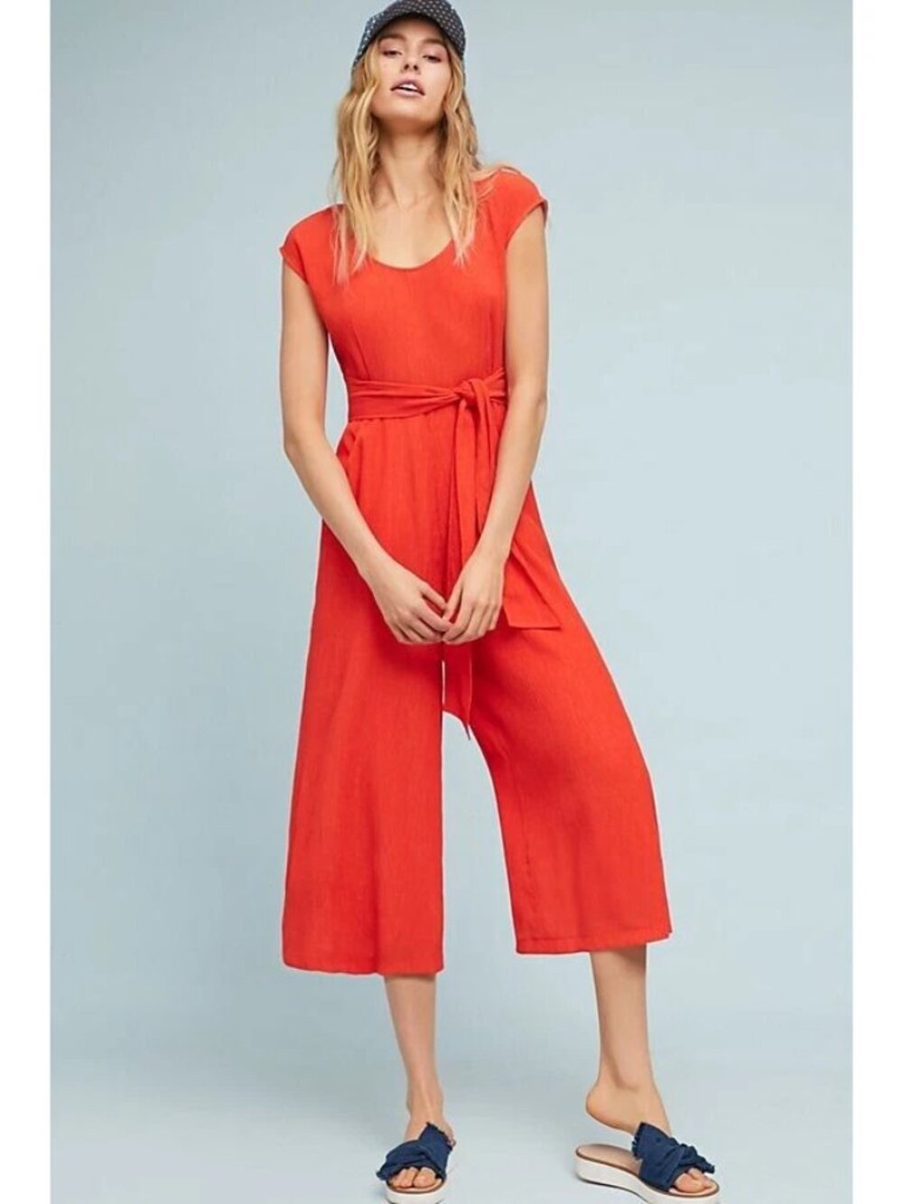 Anthropologie Abbey Jumpsuit | Orange Crinkle Wide-Leg Cropped Jumpsuit Size 10